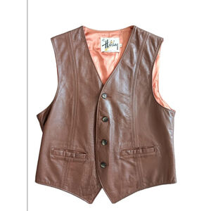 Men's It's a Holiday Leather Vest Size L Brown